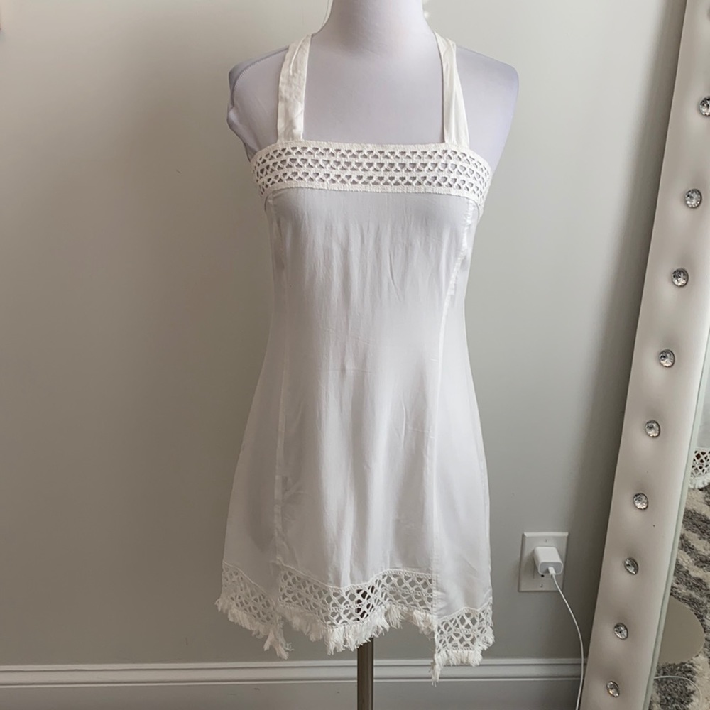 Solitaire Swim White Crochet Trim Cover Up Dress